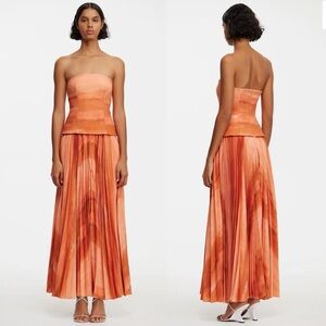 ACLER Brayswick Strapless Pleated Dress Melon Watercolor NEW with tags